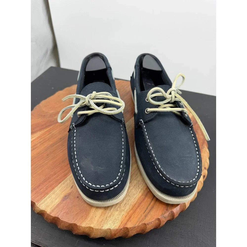 Joseph Abboud Boat Shoes‎ Mens 10 Navy Blue Nubuck Leather Moc Toe Deck Loafers